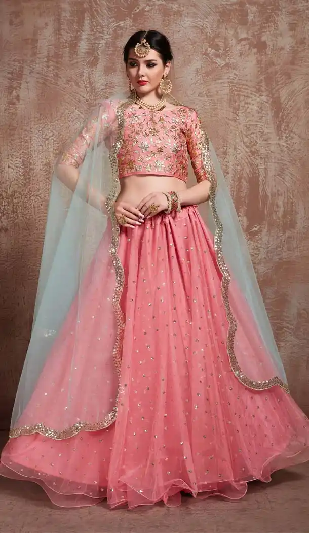 Tantalizing Pink Net Fancy Party Wear Designer Lehenga Choli -617077021