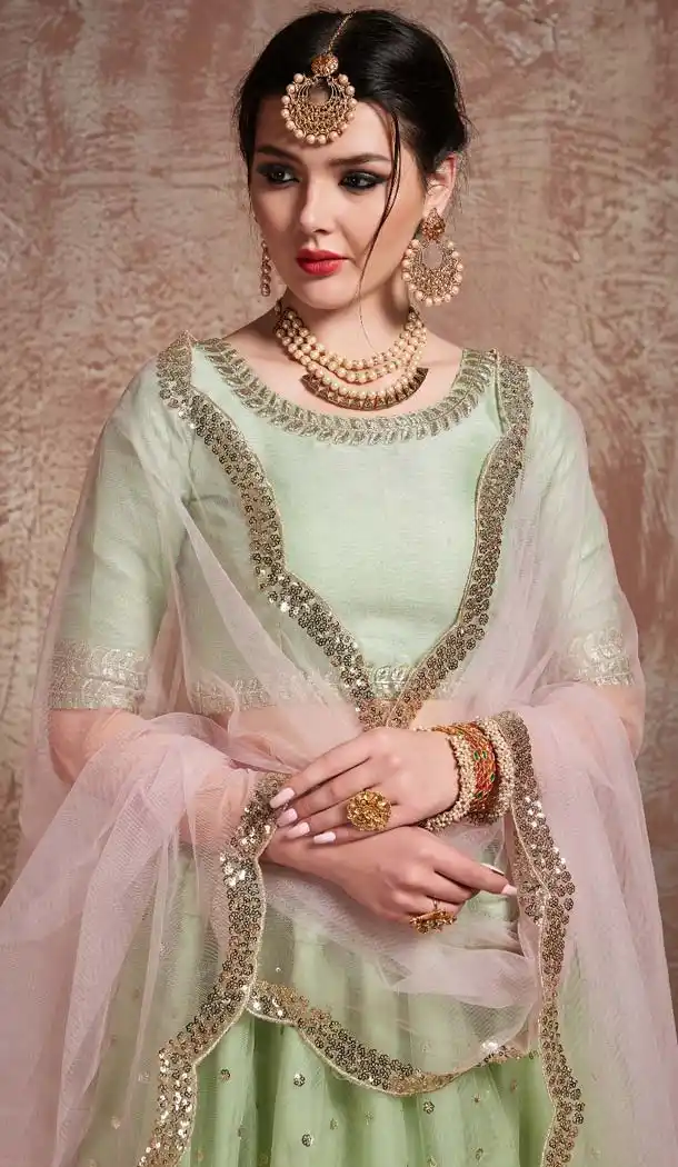 Vivacious Green Net Fancy Party Wear Designer Lehenga Choli -617077022