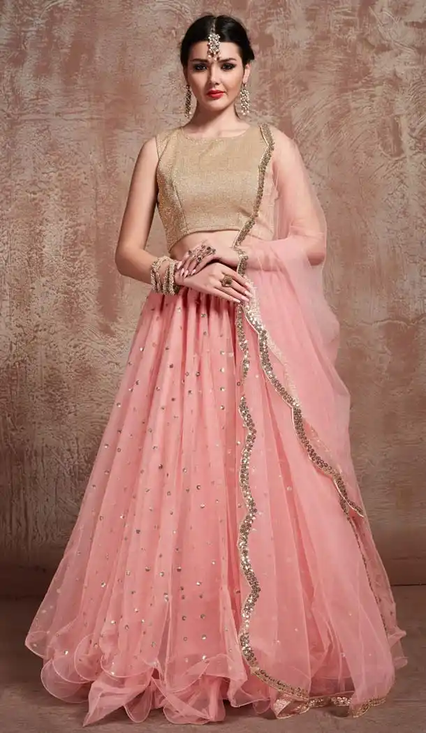 Fascinating Pink Net Fancy Party Wear Designer Lehenga Choli -617077024