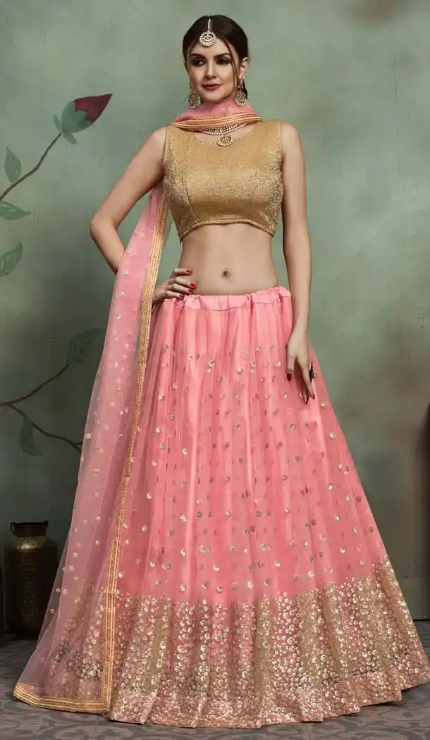 Gorgeous Pink Net Fancy Party Wear Designer Lehenga Choli -617077026