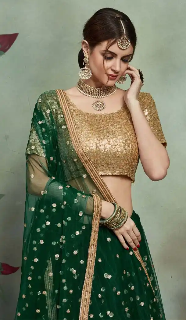 Sparkling Green Net Fancy Party Wear Designer Lehenga Choli -617077027