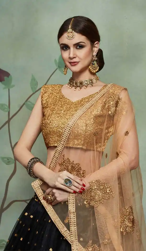 Attractive Black Net Fancy Party Wear Designer Lehenga Choli -617077028