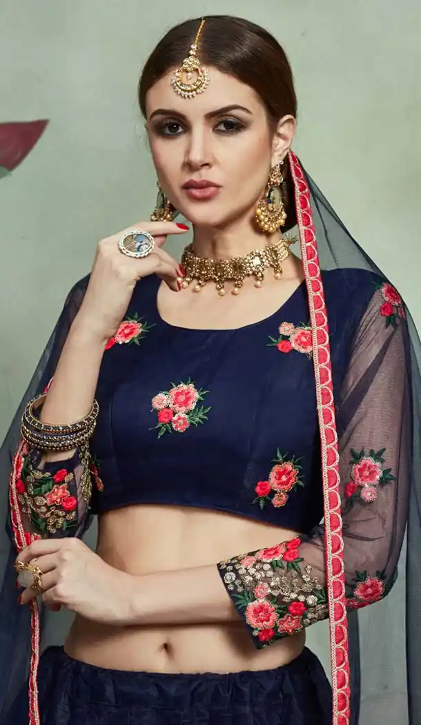Enigmatic Blue Net Fancy Party Wear Designer Lehenga Choli -617077029
