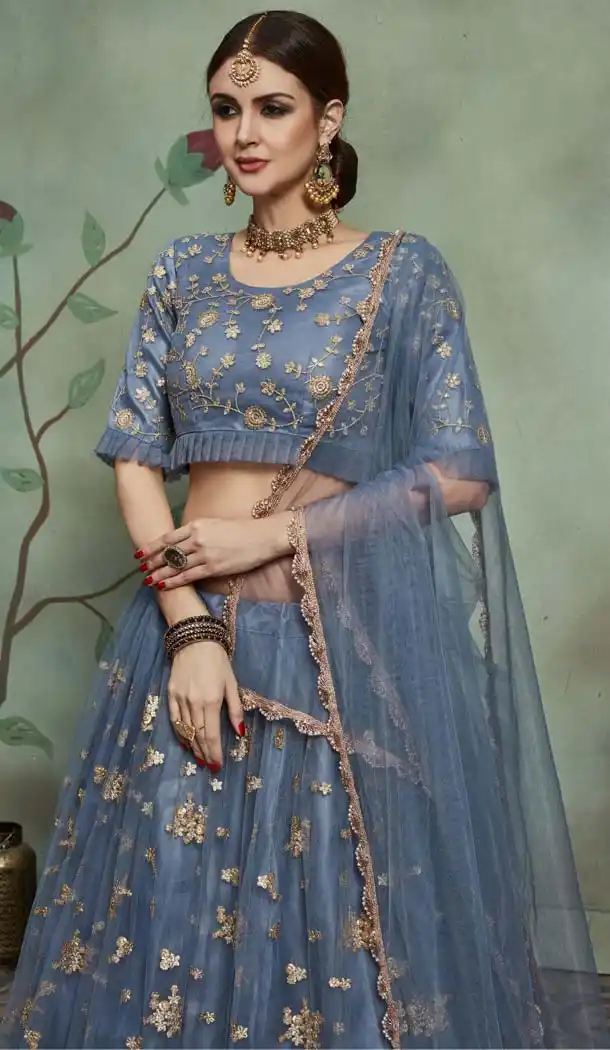 Alluring Grey Net Fancy Party Wear Designer Lehenga Choli -617077030
