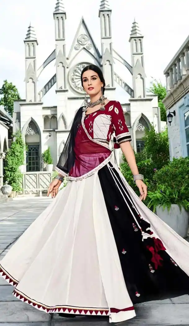 Off White Rayon Navratri Garba Special Chaniya Choli -616877008