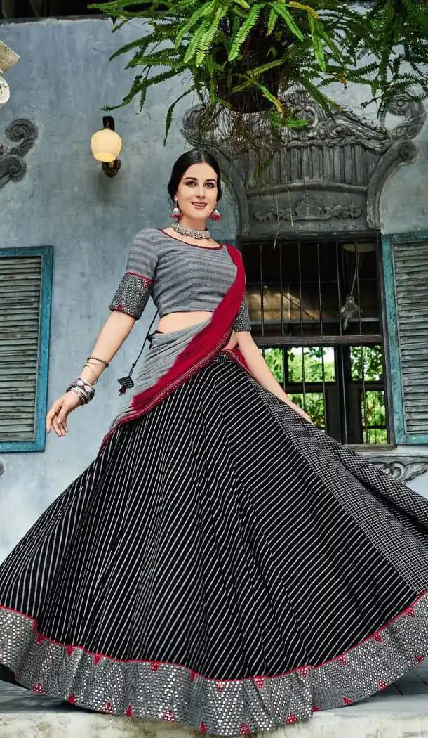 Grey Color Cotton Flex Navratri Garba Special Chaniya Choli -616877010