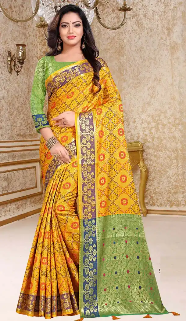 Yellow Color Patola Silk Traditional Wear Saree Blouse -431162859
