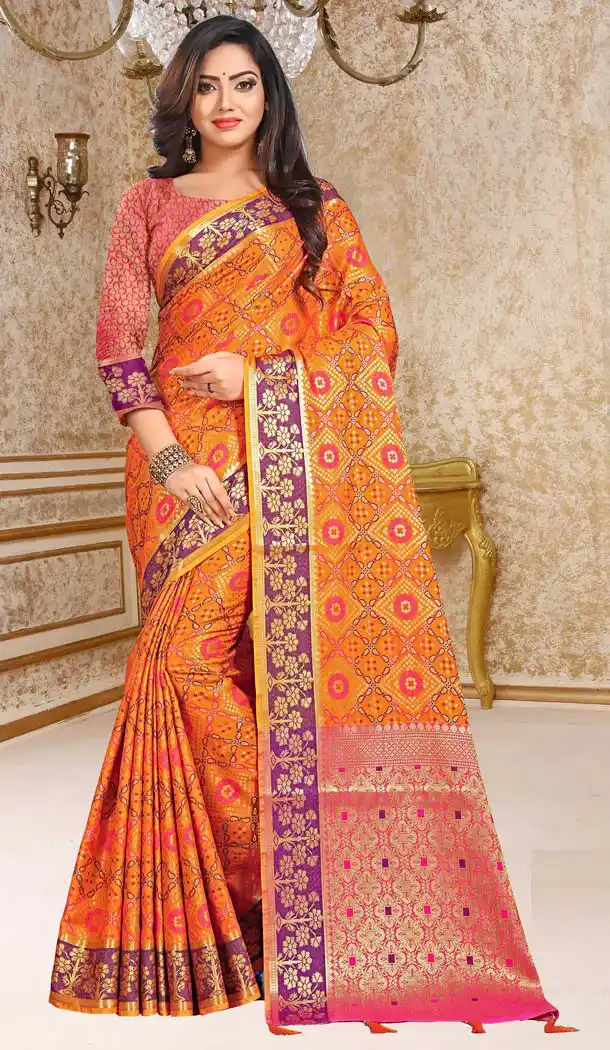 Light Orange Color Patola Silk Traditional Wear Saree Blouse -431162860