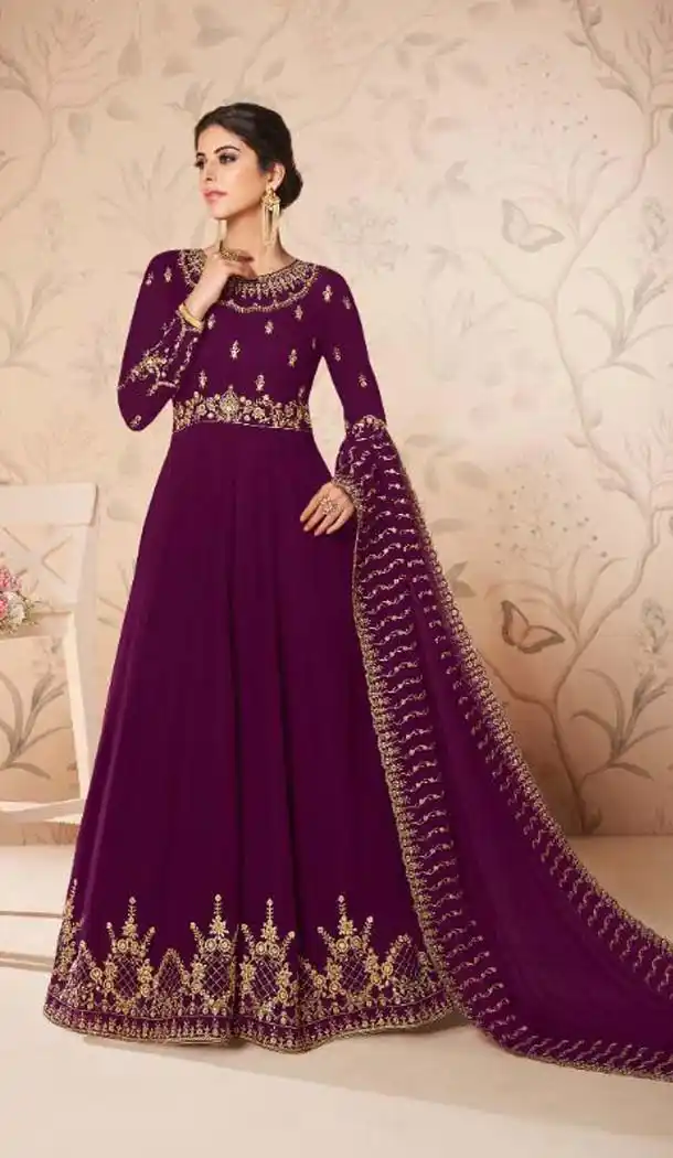 Wine Color Real Georgette Long Length Anarkali Salwar Kameez -435163101