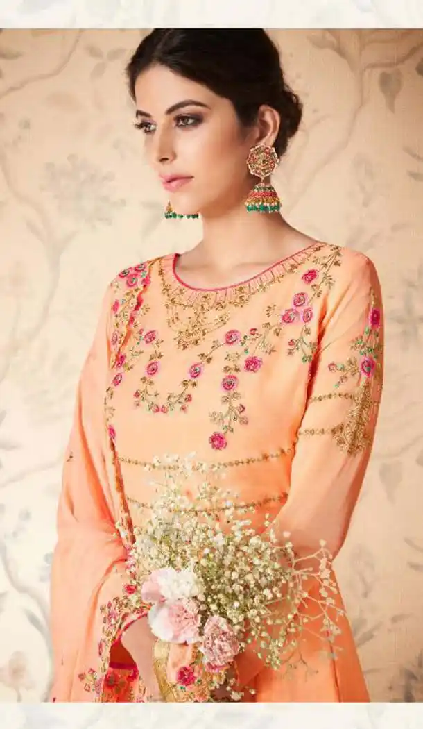 Light Orange Color Real Georgette Long Length Anarkali Salwar Kameez -435163105