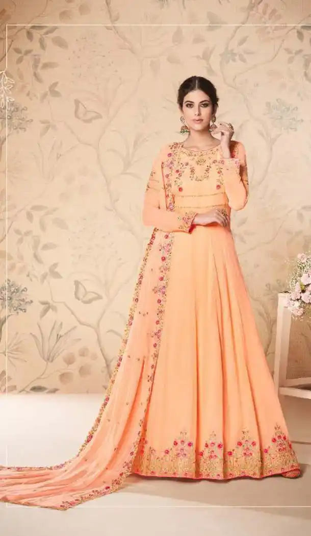 Light Orange Color Real Georgette Long Length Anarkali Salwar Kameez -435163105