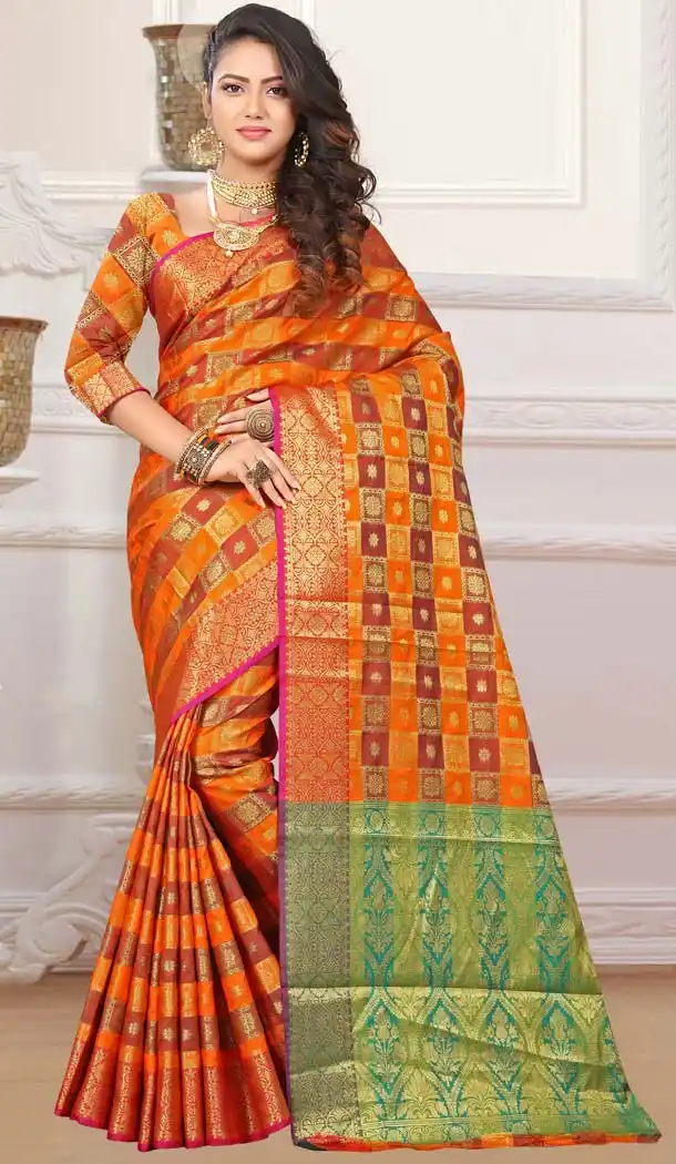 Patola Silk Orange Color Traditional Wear Saree Blouse -432162900