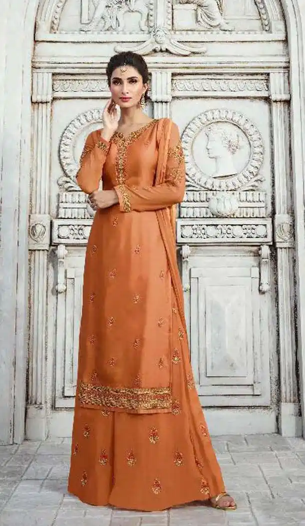 Orange Color Georgette Party Pakistani Style Sharara Suit -445063968