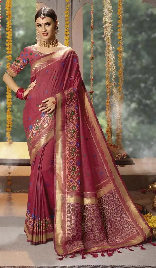 Maroon Color Cotton Jacquard Designer Party Wear Sarees -445764064