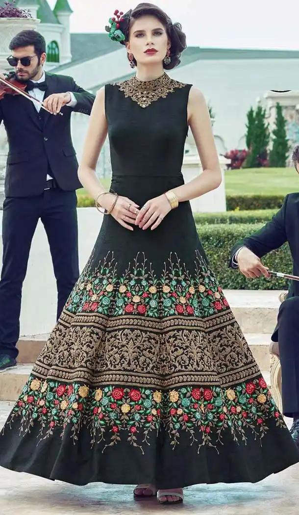 Benglori Silk Black Color Designer Party Wear Gown Dress -446564099