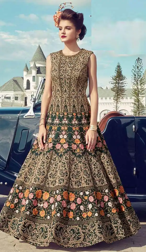 Benglori Silk Multicolor Designer Party Wear Gown Dress -446564100