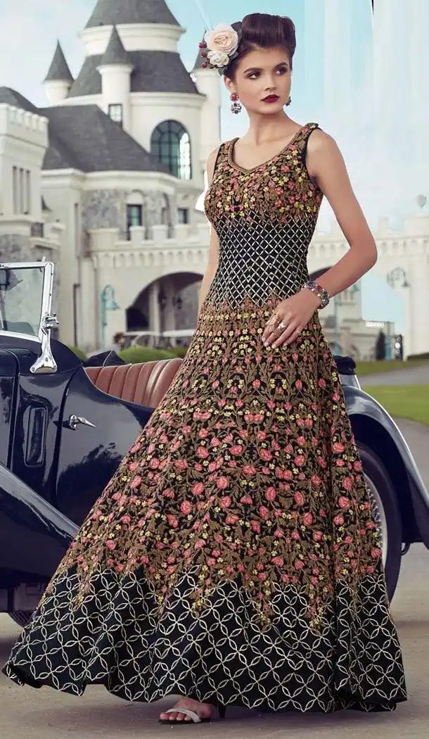 Multicolor Benglori Silk Designer Party Wear Gown Dress -446564101