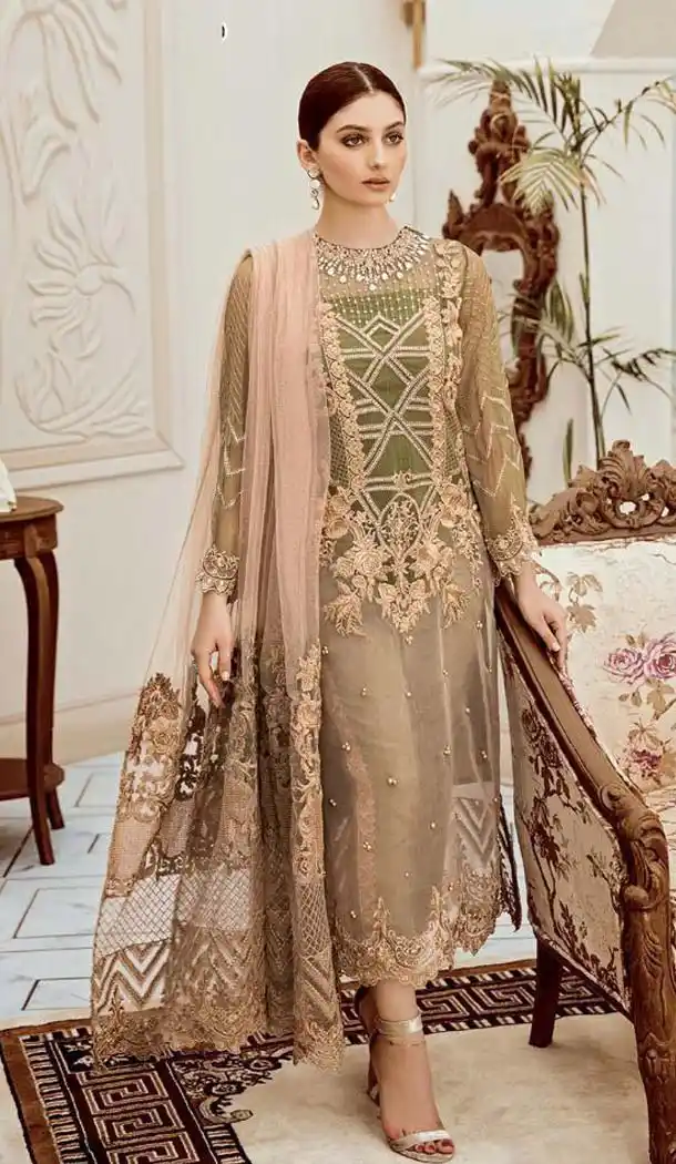 Georgette Mehendi Green Color Pakistani Style Party Wear Salwar Suit -446764112