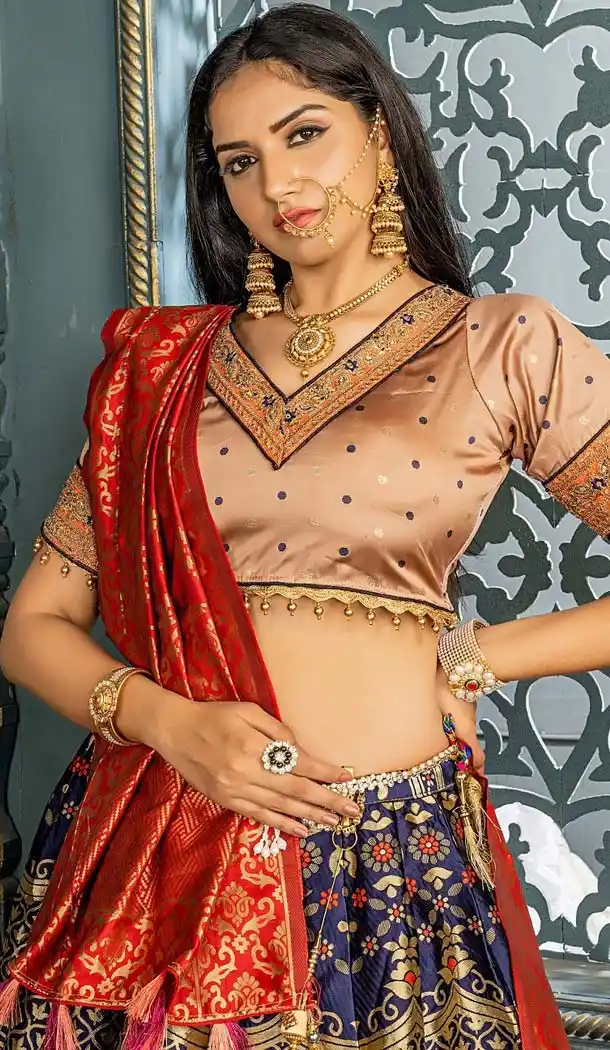 Navy Blue Banarasi Silk Mehendi Sangeet Wear Lehenga Choli -612276398