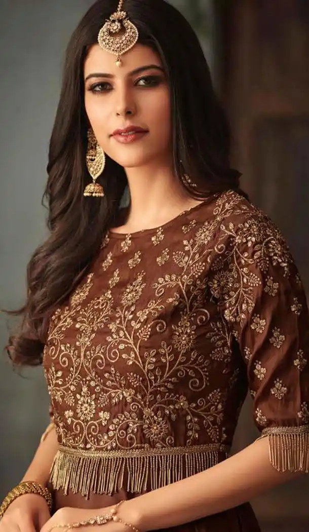 Brown Color Silk Party Wear Long Anarkali Salwar Kaneez -618277167