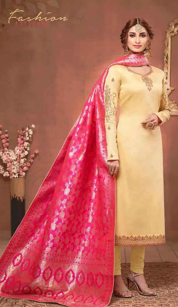 Cream Color Pure Cotton Jaam Silk Casual Party Salwar Kameez -618777195