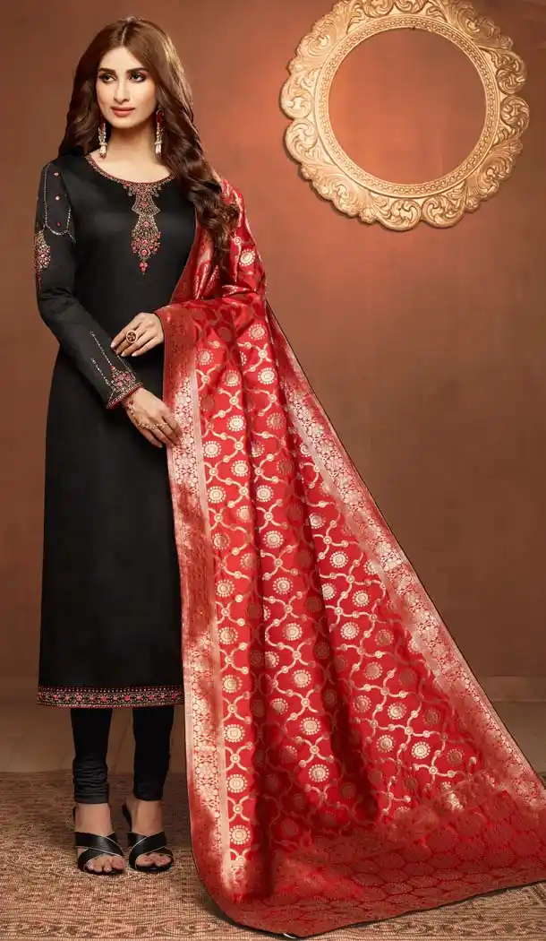 Black Color Pure Cotton Jaam Silk Casual Party Salwar Kameez -618777196