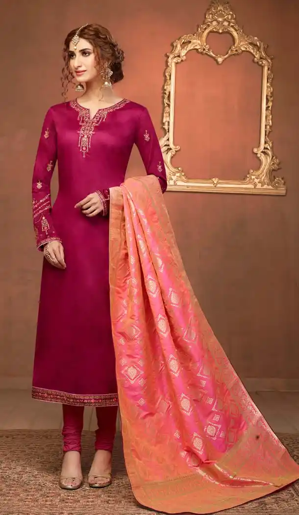 Rani Pink Color Pure Cotton Jaam Silk Casual Party Salwar Kameez -618777198