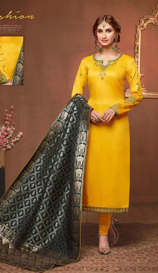 Yellow Color Pure Cotton Jaam Silk Casual Party Salwar Kameez -618777202
