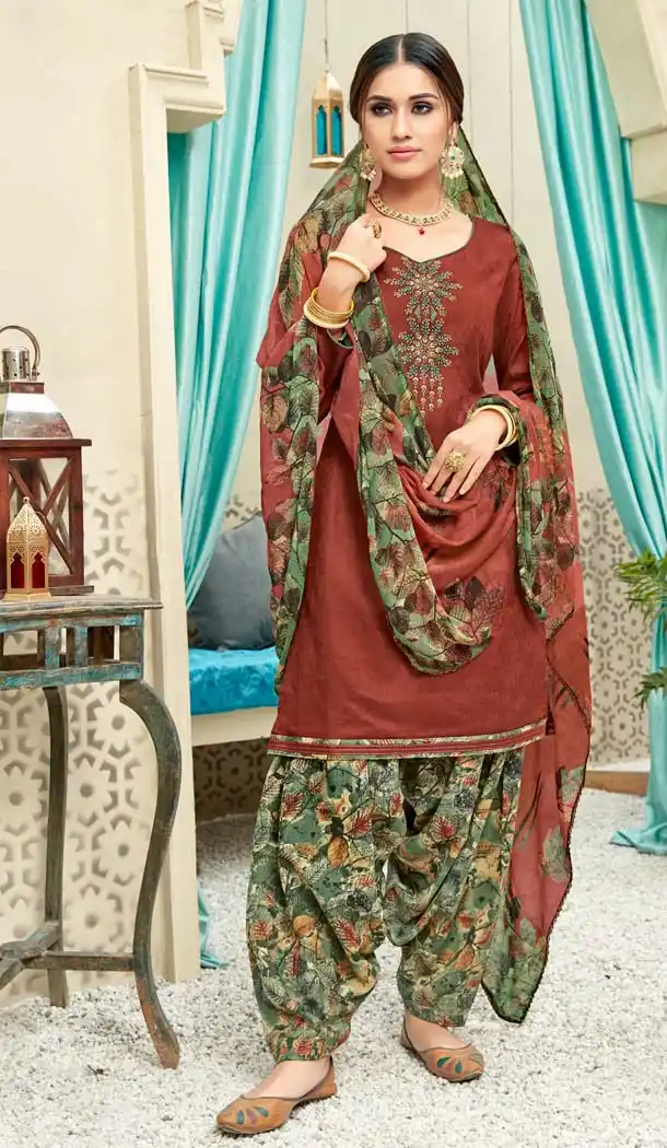 Maroon Color Pure Jam Cotton Casual Wear Punjabi Patiyala Dress -620277379