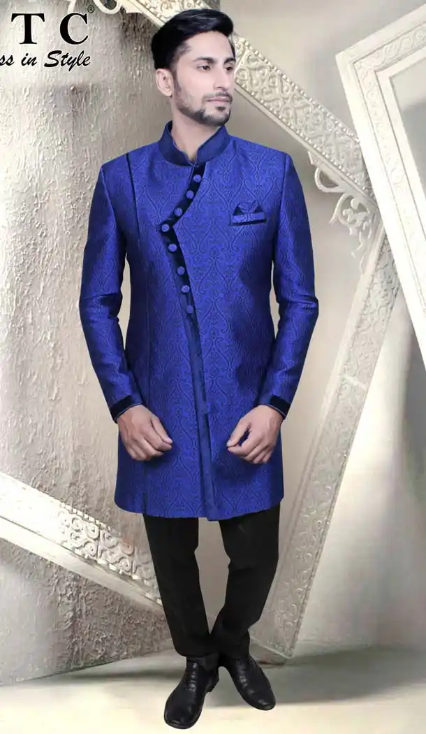 Royal Blue Color Suiting Designer Readymade IndoWestern Sherwani -601974891