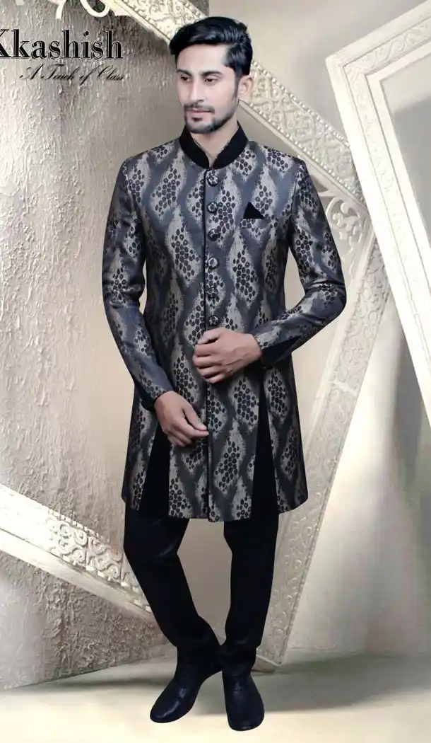 Suiting Black Color Designer Readymade IndoWestern Sherwani -601974892