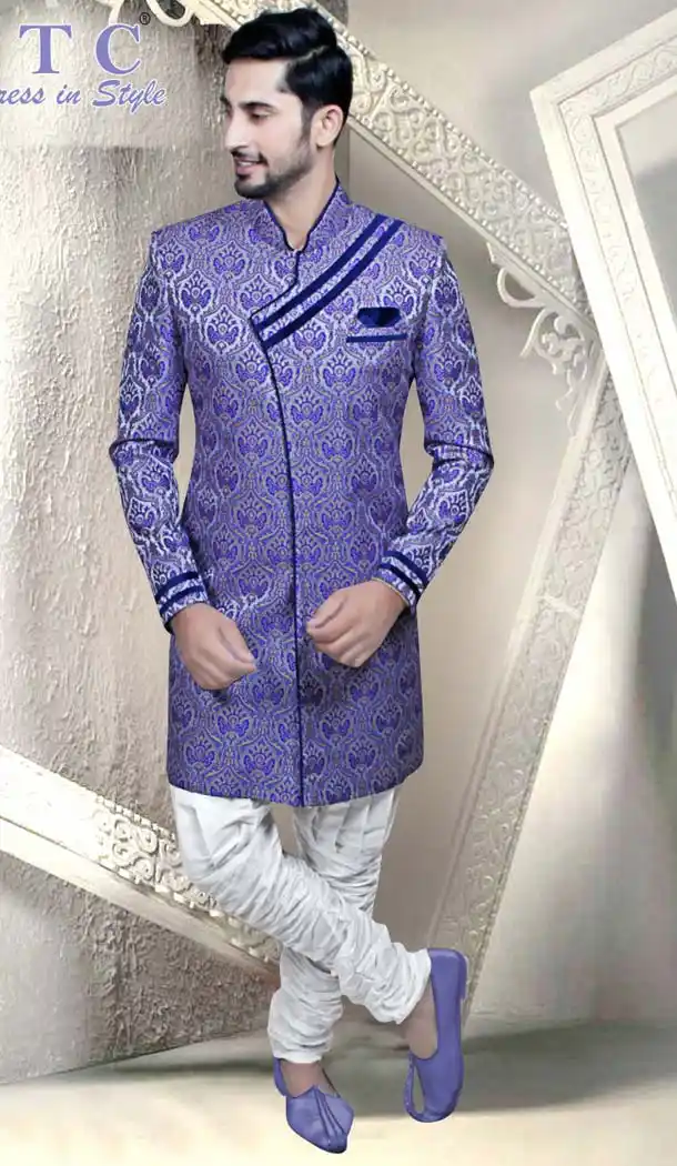 Blue Color Jacquard Designer Readymade IndoWestern Sherwani -601974894