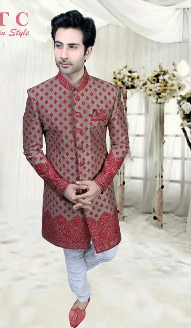 Beige Suiting Designer Readymade IndoWestern Sherwani -601974898