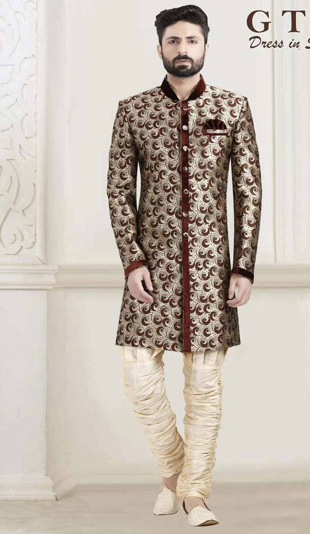 Maroon Color Jacquard Designer Readymade Indo Western Sherwani -601974907