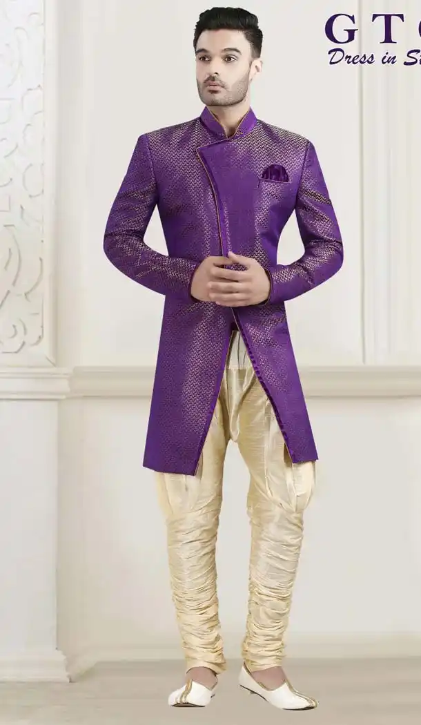 Purple Color Jacquard Designer Readymade Indo Western Sherwani -601974910
