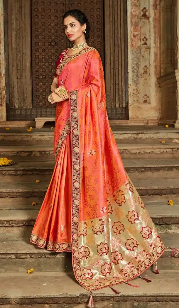 Orange Color Heavy Banarasi Silk Jacquard Traditional Saree Blouse -620977432