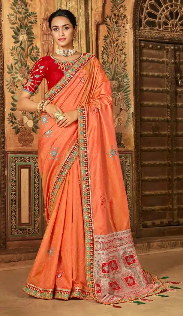 Orange Color Heavy Banarasi Silk Jacquard Traditional Saree Blouse -620977438