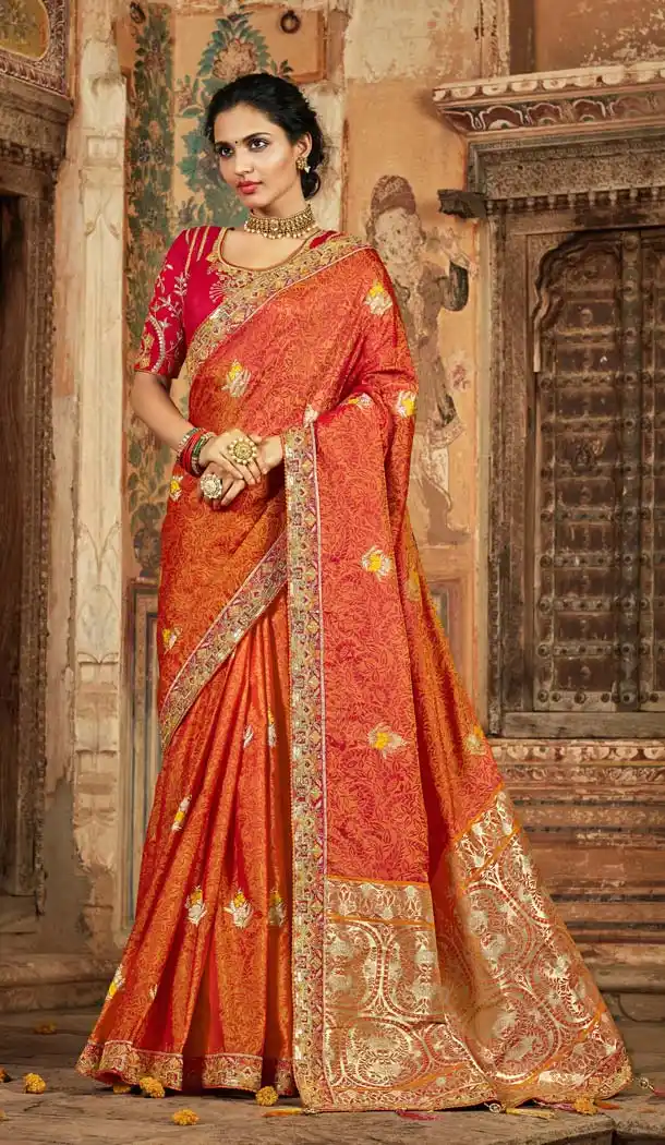 Orange Color Heavy Banarasi Silk Jacquard Traditional Saree Blouse -620977441