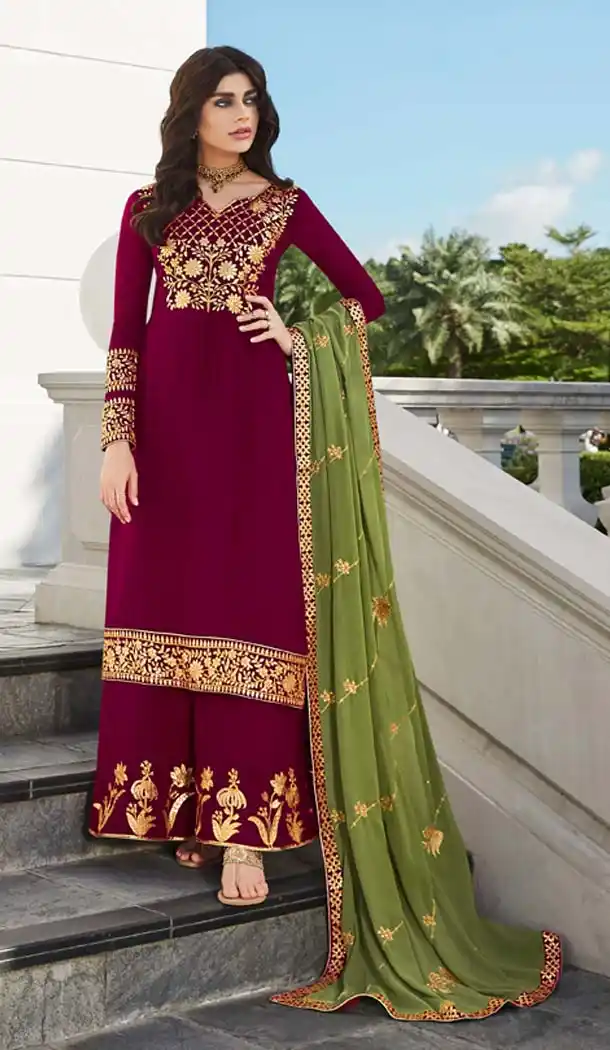 Maroon Color Real Georgette Party Wear Palazzo Suit -621077442