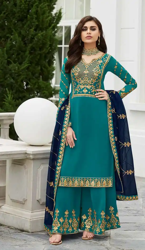 Sea Green Color Real Georgette Party Wear Palazzo Suit -621077446