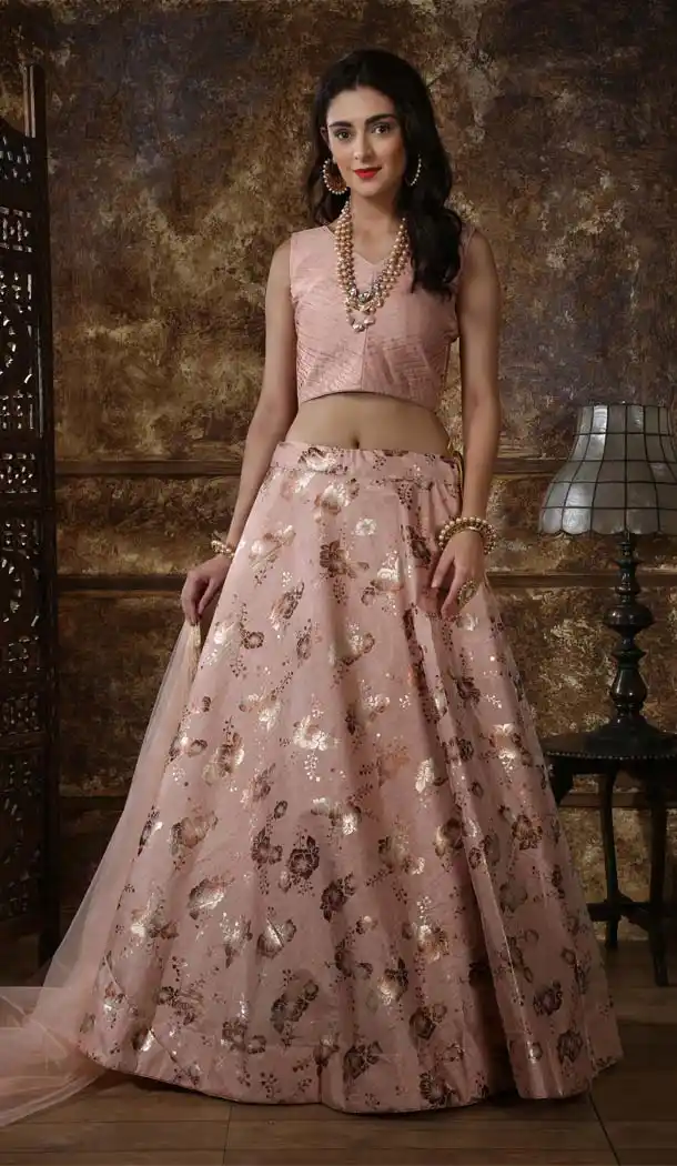 Dusty Peach Color Thai Silk Designer Party Wear Lehenga Choli -621177449