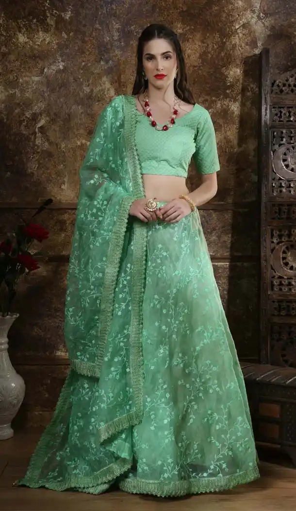 Mint Green Color Organza Designer Party Wear Lehenga Choli -621177452