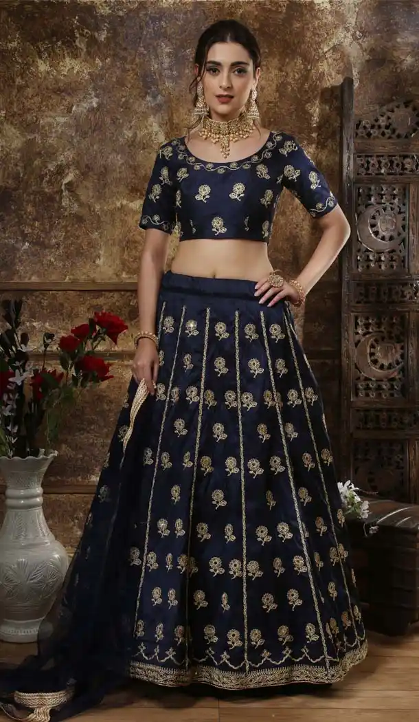 Navy Blue Color Thai Silk Designer Party Wear Lehenga Choli -621177453