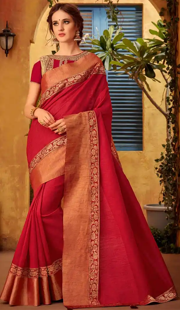 Cotton Silk Red Color Casual Party Wear Saree Blouse -432862956