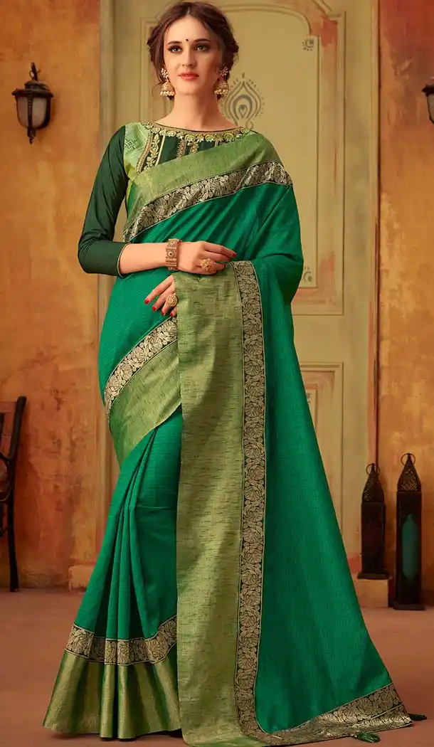 Cotton Silk Green Color Casual Party Wear Saree Blouse -432862957