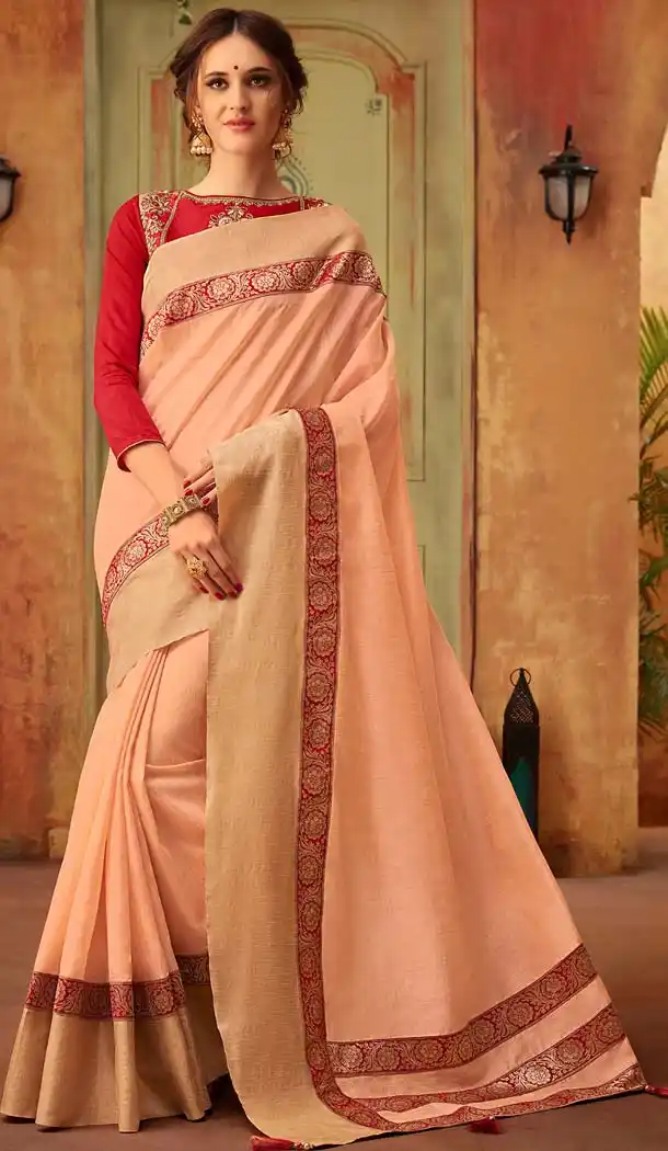 Cotton Silk Light Peach Color Casual Party Wear Saree Blouse -432862963