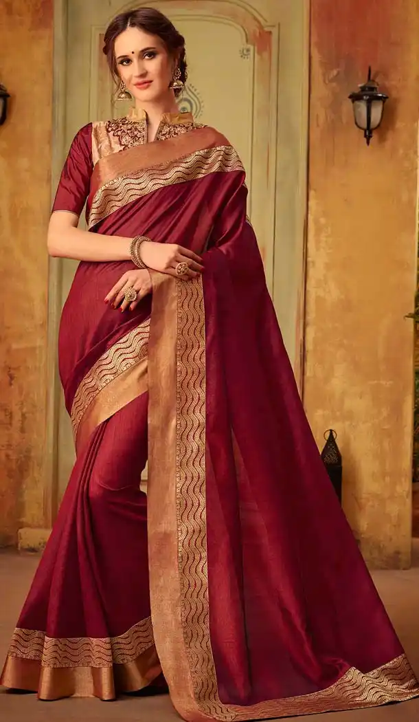 Cotton Silk Maroon Color Casual Party Wear Saree Blouse -432862965