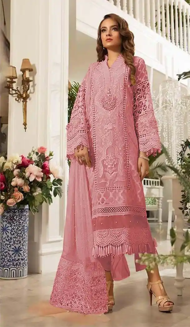 Light Pink Color Organza Designer Party Wear Pakitani Style Suit -435263106