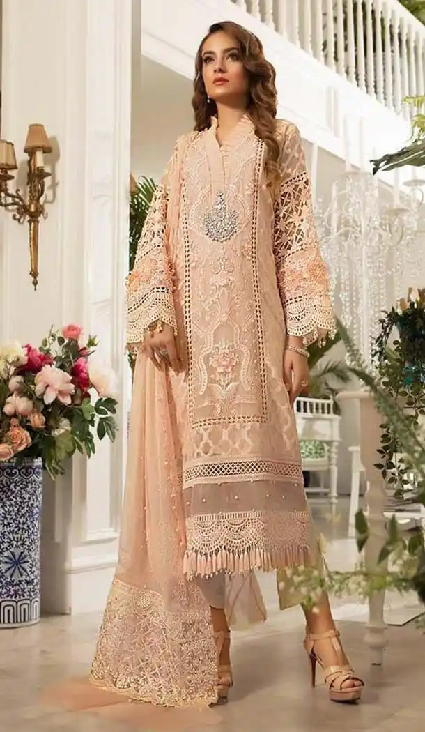 Light Peach Color Organza Designer Party Wear Pakitani Style Suit -435263107