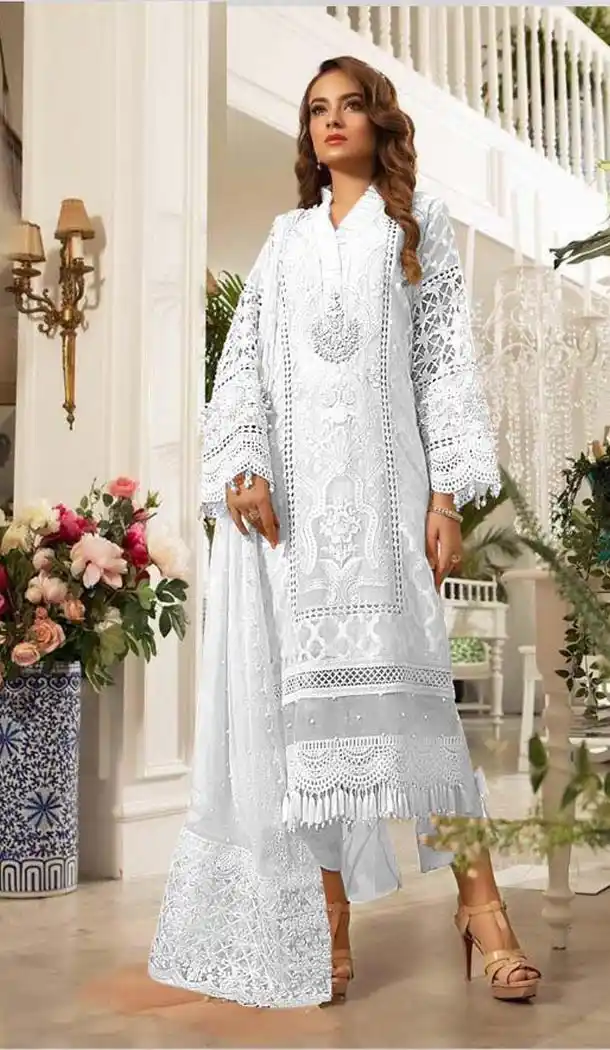 White Color Organza Designer Party Wear Pakitani Style Suit -435263109